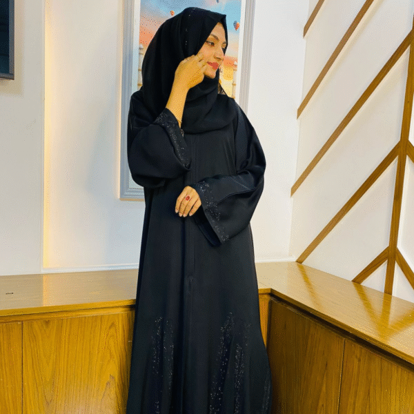 Black Embellished Abaya Elegant Modest Dress with Sparkling Details, Size 54