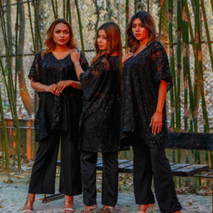 Black Sequin Partywear Kaftan Free Size | Fits Body Sizes 34 to 50+