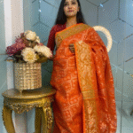 Bright Orange Jamdani Saree Unique Half Silk Color Pop