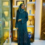 Chic Green Abaya with Elegant Embellishments | Size 54