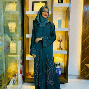 Chic Green Abaya with Elegant Embellishments | Size 54