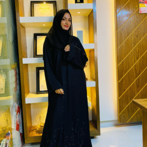 Classic Black Embellished Abaya Full-Length Modest Wear with Subtle Handwork, Size 54
