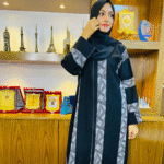 Elegant Black Abaya with Geometric Print Stylish & Modest | Size 54