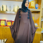 Elegant Brown Butterfly Abaya with Black Floral Appliqué Size 54 | Modest & Stylish Flowing Fit