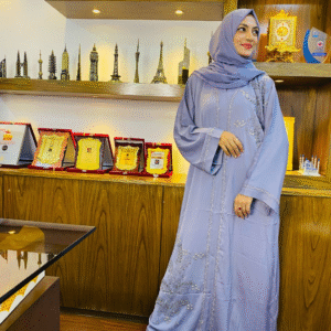 Elegant Pastel Lavender Abaya with Stone Detailing Free Size Length 50+ Fits Body Sizes 34 to 50+