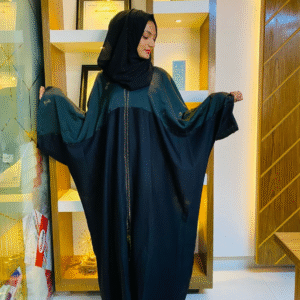 Elegant Two-Tone Black Abaya with Zipper Closure Embellished Design, Size 54