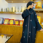 Graceful Black Abaya with Sequin Accents Modest Chic Look, Size 54