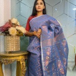 Sky Blue Jamdani Saree Soothing Half Silk Style