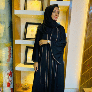 Stylish Black Abaya with Gold Accents | Size 54