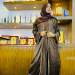 Stylish Brown Abaya with Elegant Greek Key Embroidery Size 54 | Sophisticated Modest Wear