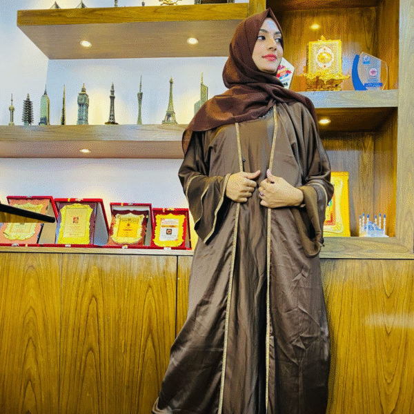 Stylish Brown Abaya with Elegant Greek Key Embroidery Size 54 | Sophisticated Modest Wear