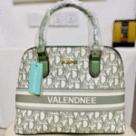 Valendnee Designer Handbag Cream & Sage Green Monogram Tote with Elegant Detailing