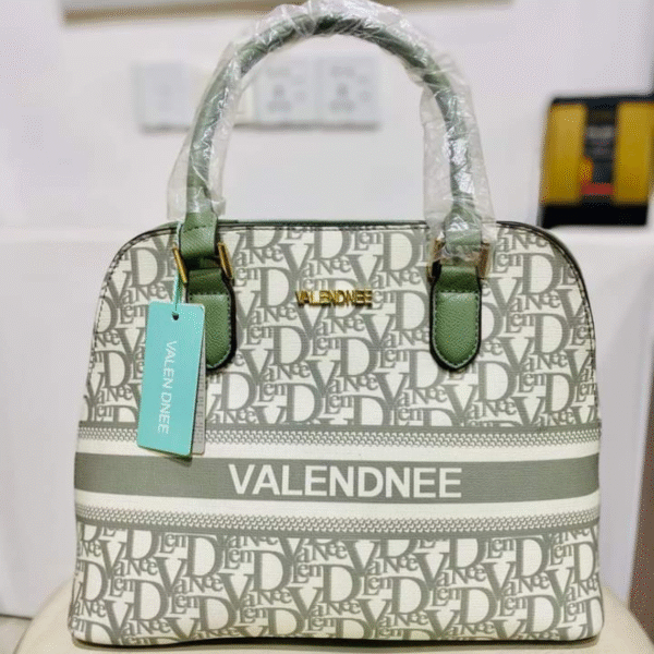 Valendnee Designer Handbag Cream & Sage Green Monogram Tote with Elegant Detailing