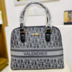 Valendnee Signature Monogram Handbag Elegant Gray Designer Tote with Black Handles