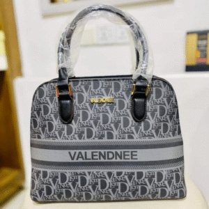 Valendnee Signature Monogram Handbag Elegant Gray Designer Tote with Black Handles