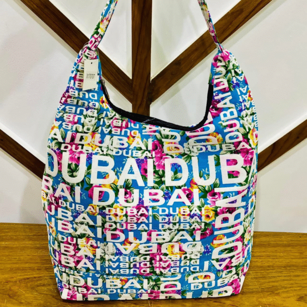 Vibrant Dubai Floral Tote Bag Bold Blue Design, Spacious & Trendy