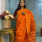 Vibrant Orange Jamdani Sharee Half Silk Weave at an Affordable Price