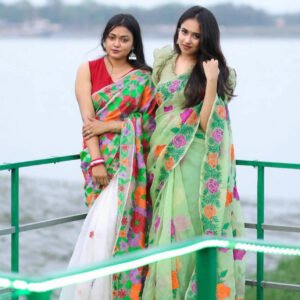 Premium Muslin Handicraft Saree 100% Authentic